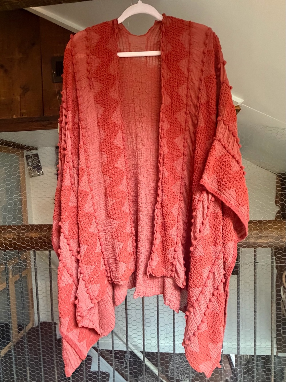 Open-Front Coral Rust Red Knit Women's Sweater Cardigan Kimono